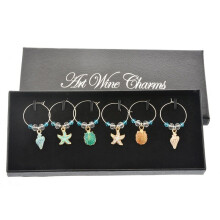 6PCs/box Boho Shell Ring Glass Wine Charms Marks Tags for Stem Christmas Tree Cute Angle Bohemia Table Decor Jewelry Gift