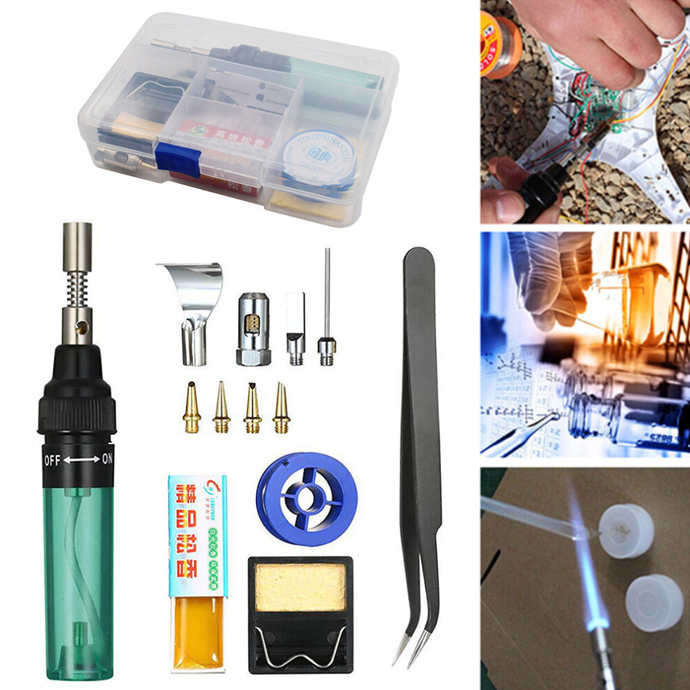 13Pcs Gas Soldering Iron Cordless Butane Torch Welding Pen 1300C Adjustable Burner Mini Butane Welder Butane Tip Tool Set 5063131241464