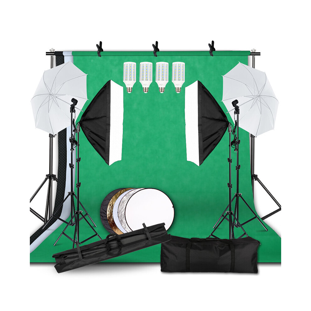 Photography Photo Studio Softbox Lighting Kit With 2.6X3m Background Frame 3Pcs Backdrops Tripod Stand Reflector Board Umbrella White/Light 5063131181319