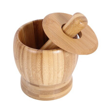 Wooden Mortar and Pestle Set with Lid Pepper Grinder Pill Crusher Spice Mortar Bowl Garlic Pepper Press Grinder Crusher Mix