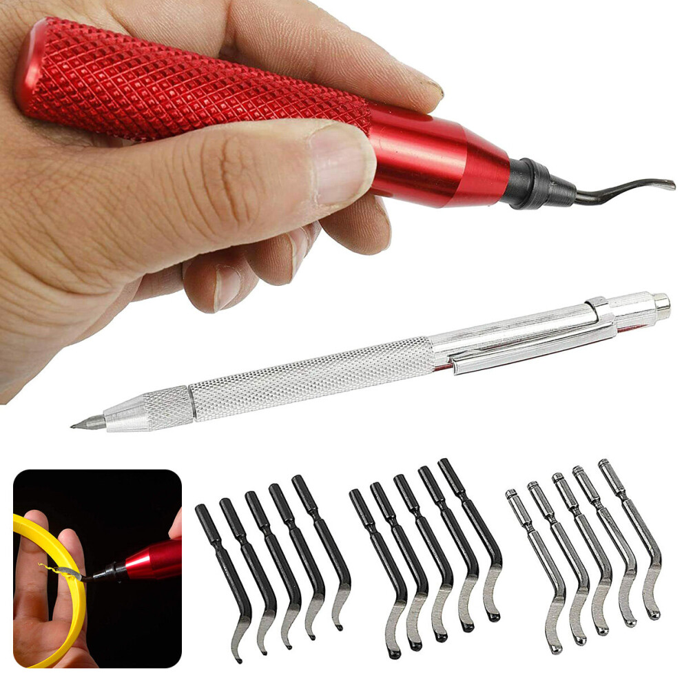 Deburring Tool Kit Handle Burr Metal Trimming Knife 15Pcs Router Bit Rotary Deburr Blades Remover Hand Deburred For Metal Work 5063131279177