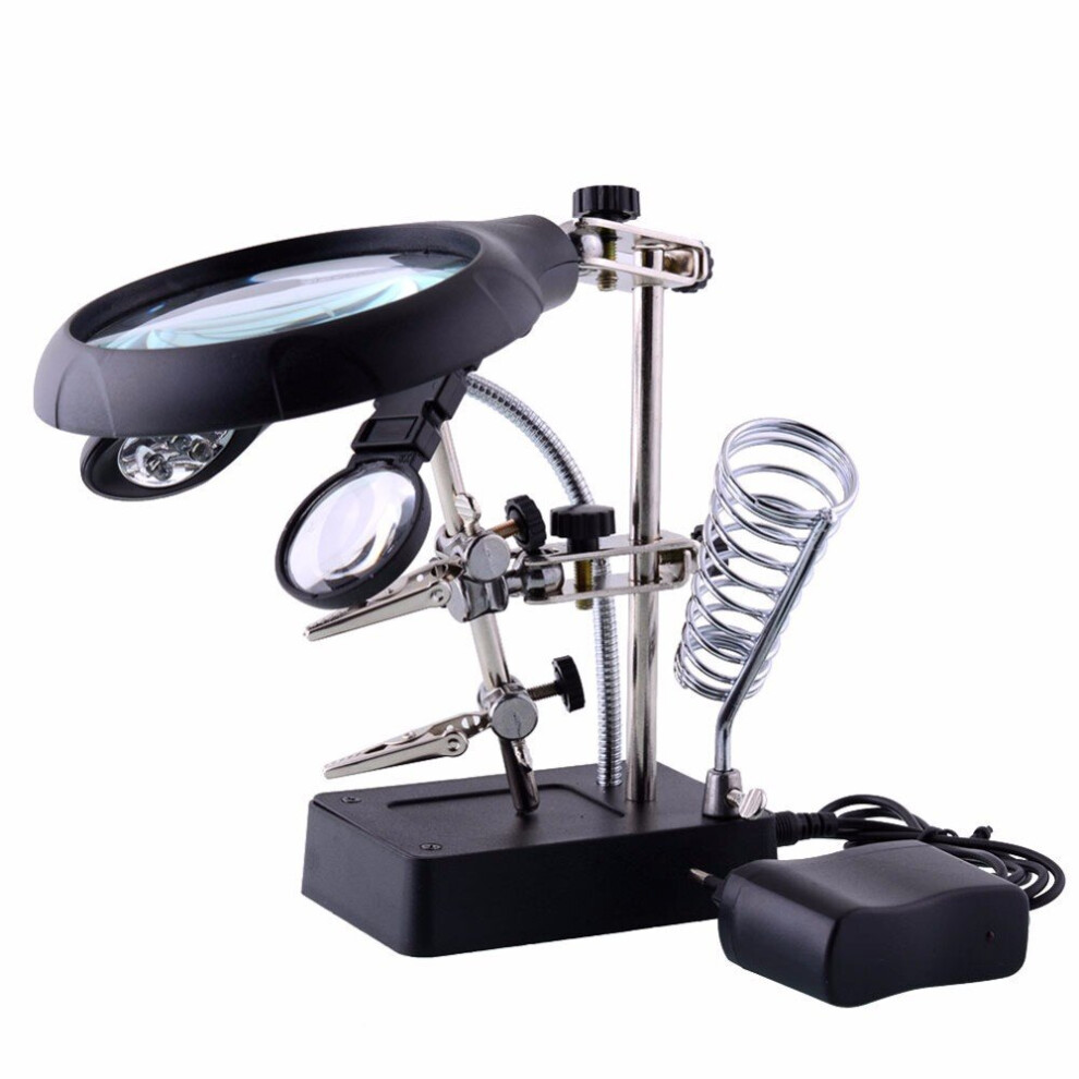 Soldering Iron Station Stand With Welding Magnifying Glass Clip Clamp Third Hand Helping Desktop Magnifier Soldering Repair Tool 5063131285680