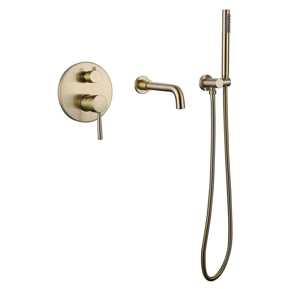 Solid Brass Brushed Gold/Black Wall Mounted Bathtub Faucet Swivel Spout Tub Filler Faucet With Handheld Sprayer Single Handle 5063131301649