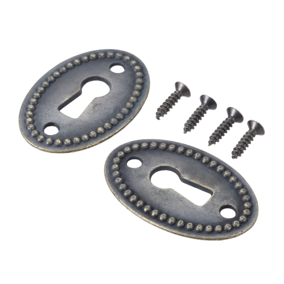 2Pcs Antique Bronze Color Oval Shape Keyhole Cover Carved Hollow Connectors Jewelry Findings Antique Furniture Hardware 5063131244915