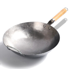 Iron Wok?Traditional Hand Hammered Carbon Iron Pow Wok With Wooden Helper Handle ,Non-coating Gas Cooker Cookware