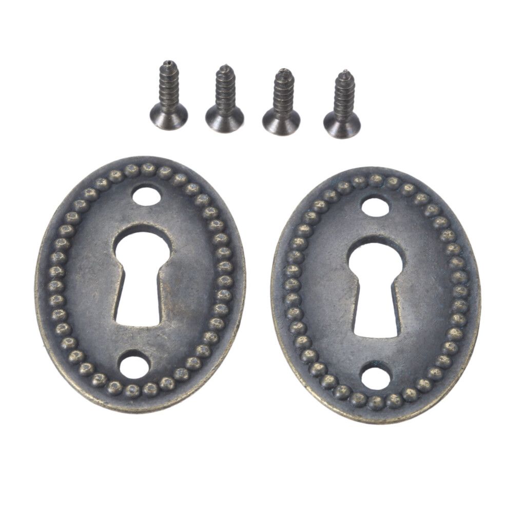 Dreld 2Pcs Antique Bronze Color Oval Shape Keyhole Cover Carved Hollow Connectors Jewelry Findings Antique Furniture Hardware 5063131244878