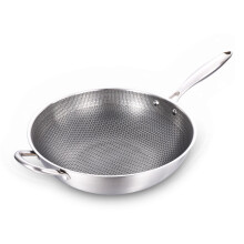 Stainless Steel Wok Thick Honeycomb Handmade Frying Pan Non Stick Non Rusting Gas/Induction Cooker Pan Kitchen Cookware