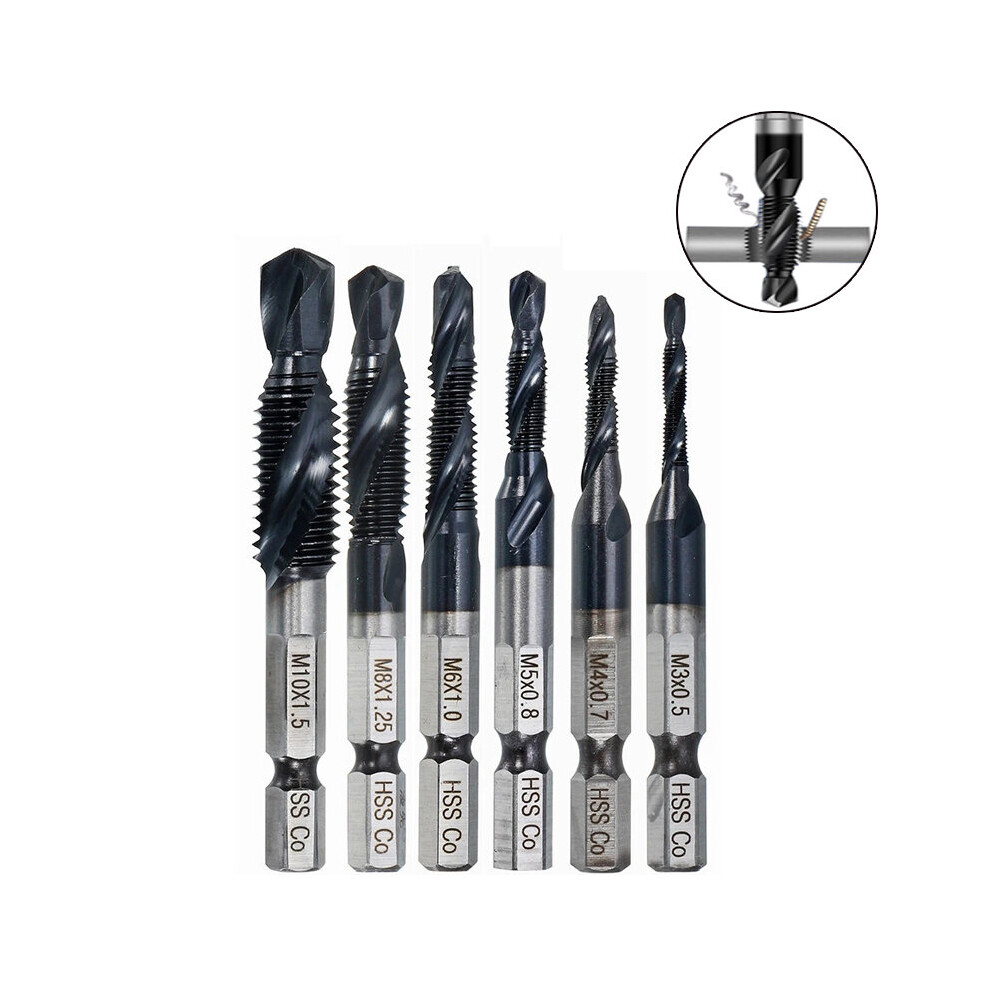 M3-M10 Hss-Co Tialn Coated Hrc89 Combination Drill Tap Bit Set 1/4" Hex Shank Deburr Countersink Bits For304 Steel Drilling 5063131279269