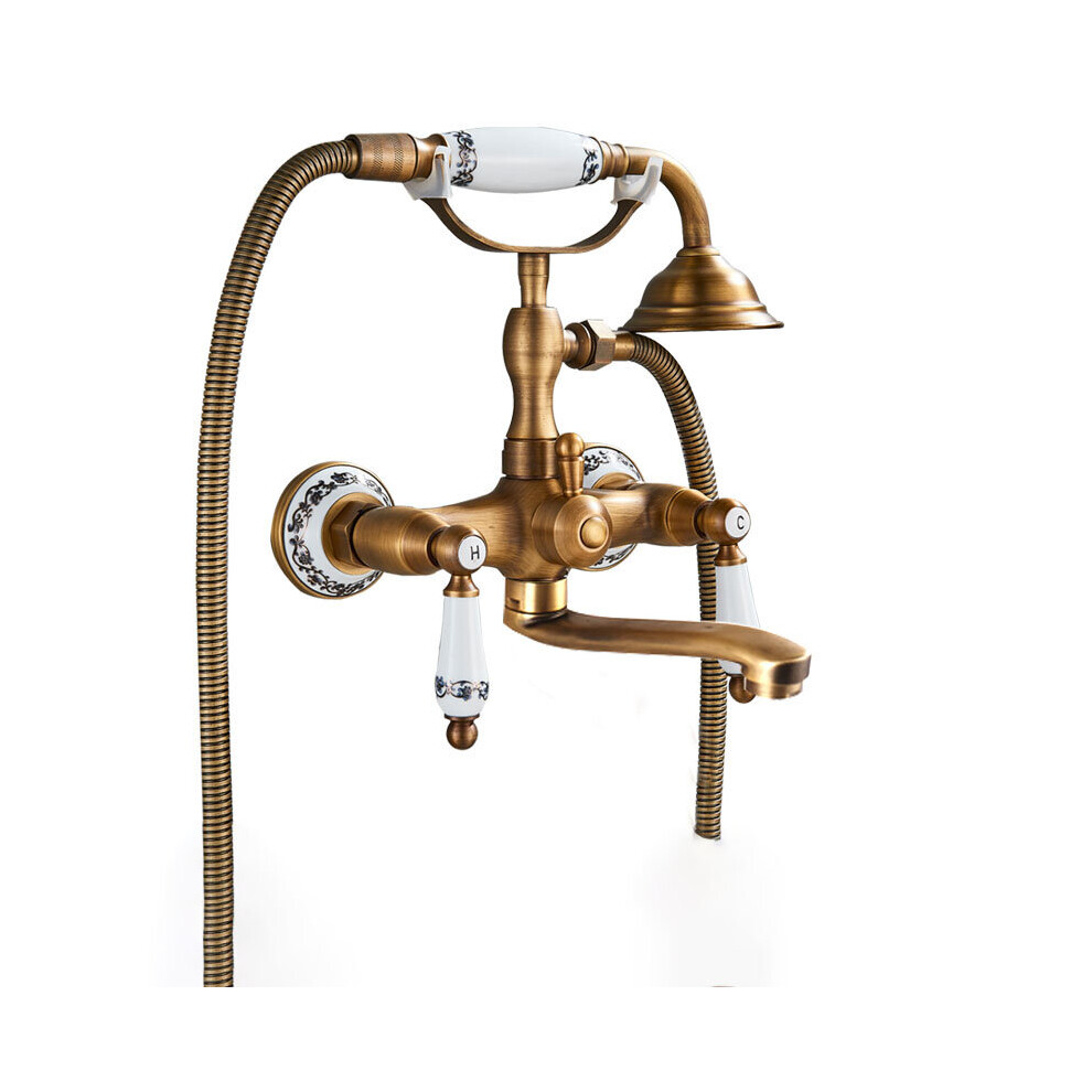 Antique Brass Bathtub Faucet Wall Mounted Porcelain Handles Bath Shower Faucet 20Cm/25Cm Long Bathtub Spout Mixer Taps 5063131301656
