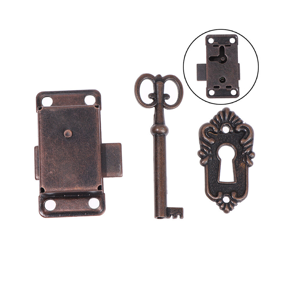 Antique Iron Door Lock Drawer Jewelry Wood Box Cabinet Wardrobe Cupboard Door Lock + Key Furniture Hardware 5063131244984