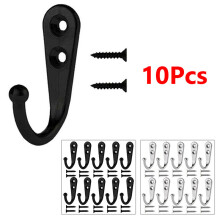 10Pcs Small Black Hooks Door Wall Metal Screws Zinc Alloy Hanger Hook For Home Decorative Hanging Storage