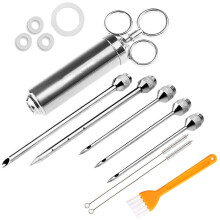Meat Injector Syringe Poultry Marinade Flavour Stainless Steel Seasoning Injectors BBQ Kit With 5 Needles