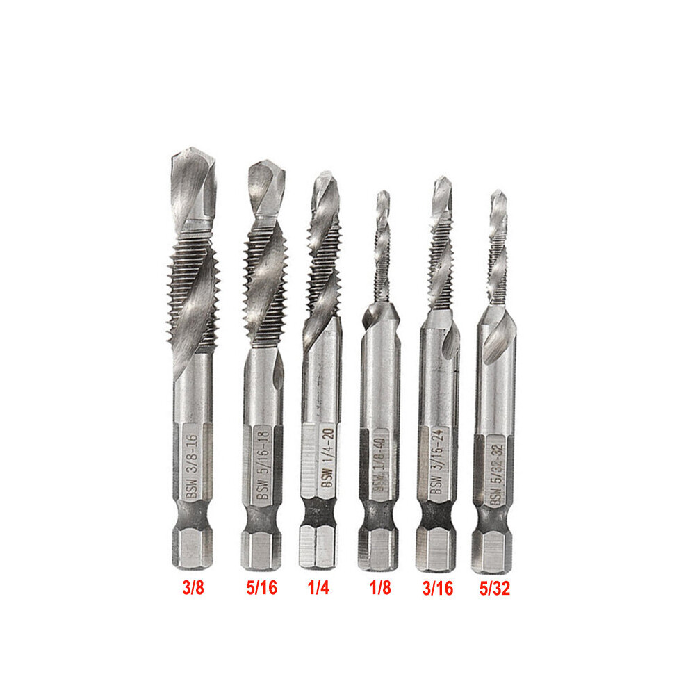 Justinlau 1/8-3/8 Inch Bsw Thread Hss Combination Drill Tap Bit 1/4 Inch Hex Shank Deburr Countersink Bit 5063131279320