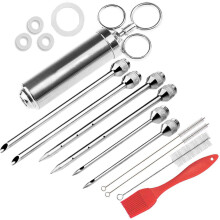 Grill 2-oz Marinade Seasoning Injector Turkey Meat Injectors Stainless Steel Cooking Syringe Injection With 2-5 Needles