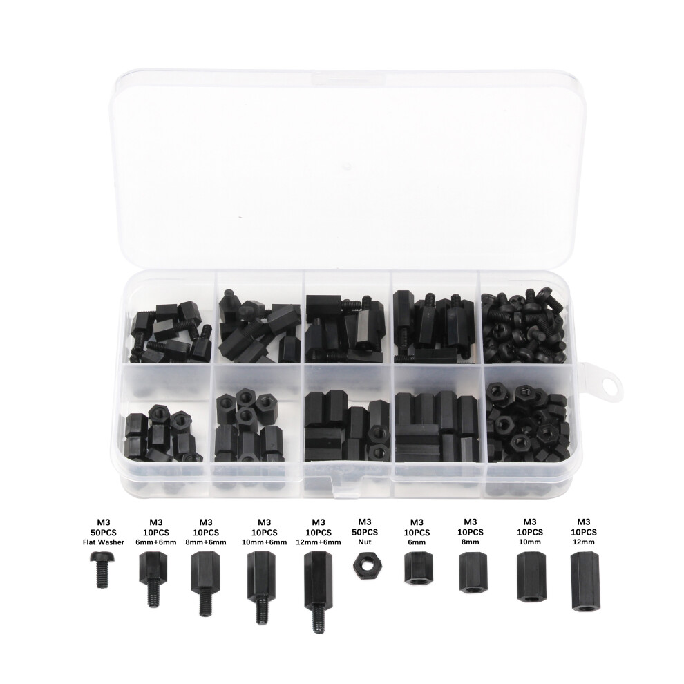180Pcs M3 Female Male Hex Nylon Standoff Spacer Column For Pcb Motherboard Fixed Plastic Spacing Screws Set 5063131252750