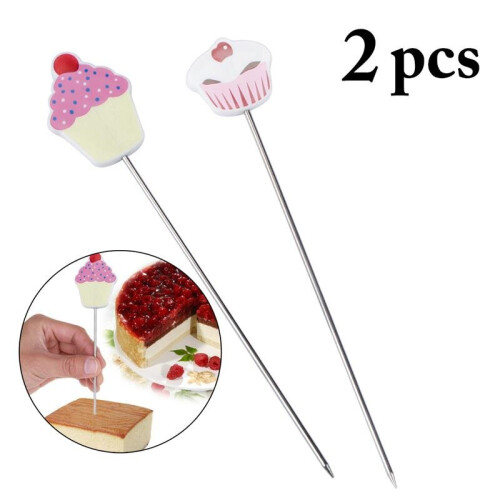 2pcs Convenient Cake Tester Baking Skewer Cupcake Muffin Testing Cooking Bread Probe Stainless Steel and Plastic Baking Tool 1