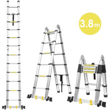3.8M Portable Telescopic Aluminum Ladder One Button Extension Step Ladder Aluminum Alloy Folding Multi Purpose Househol Tool HWC