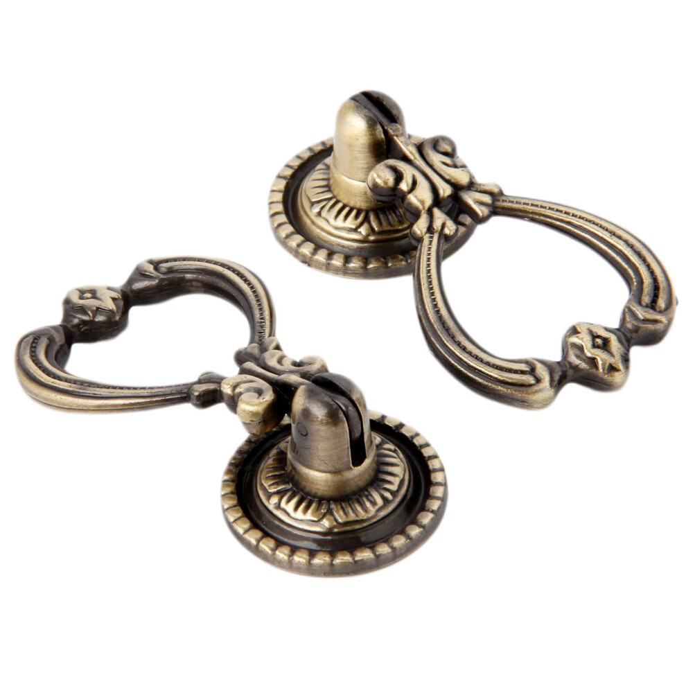 2Sets Antique Brass Furniture Handles Vintage Cabinet Knobs Door Closet Cabinet Drawer Pull Knob Furniture Accessories W/Screws 5063131245400