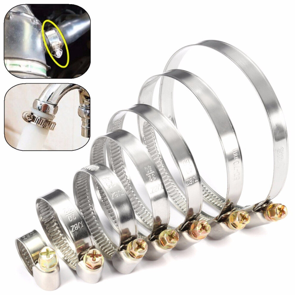 5Pcs 8-80Mm Durable Anti-Oxidation Pipe Clamps Stainless Steel Hose Clips Fuel Hose Pipe Clamps Worm Drive 5063131302240