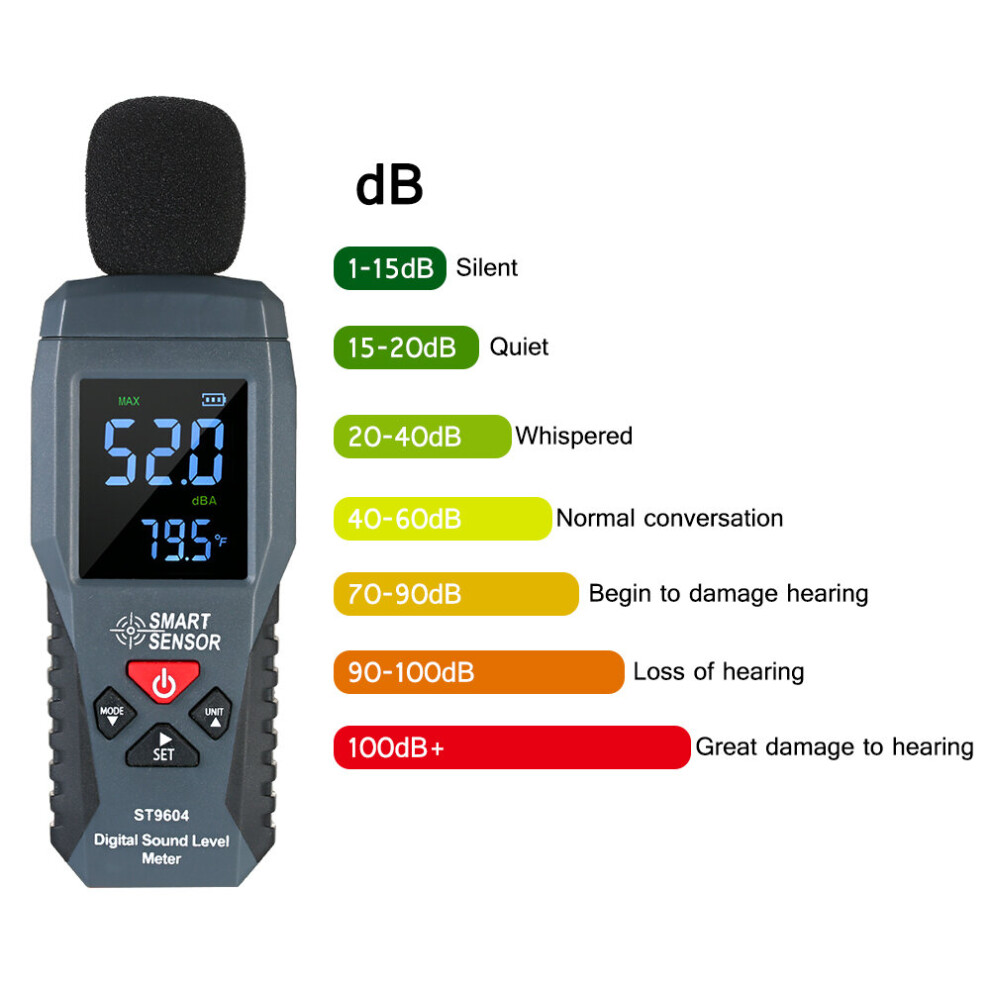 Smart Sensor Mini Digital Sound Level Meter Lcd Display Noise Meter Noise Measuring Instrument Decibel Tester 30-130Dba St9604 5063131270280