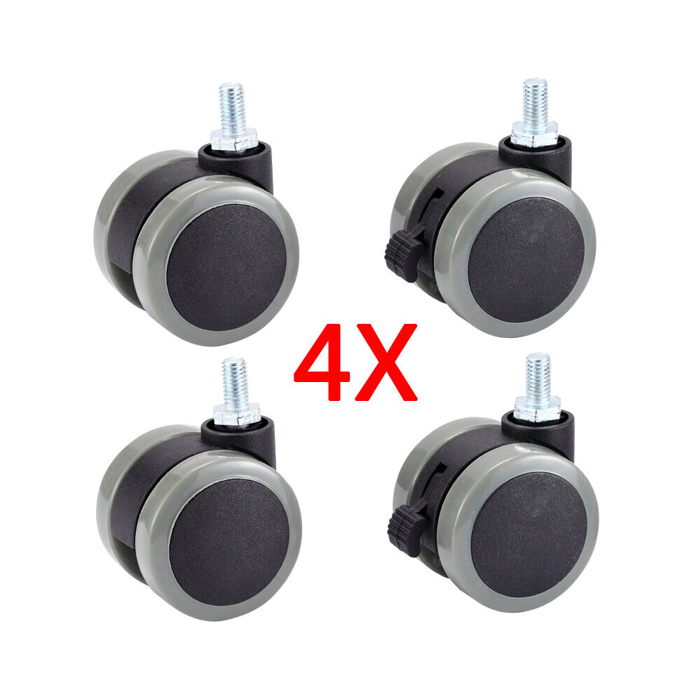 Myhomera 4Pcs 2" M8 Universal Mute Chair Wheel Caster Heavy Duty 50Kg Swivel Castor Replace Furniture Wheels Roller Rubber Brake 5063131266757