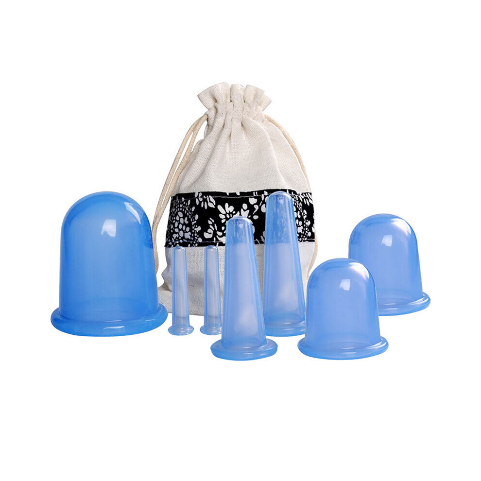 Wejoy Blue 7Pcs/Set Silicone Anti Cellulite Cup Vacuum Massage Suction Cups Body Pain Relief Roller Manual Suction Cups Cupping Therapy Kit