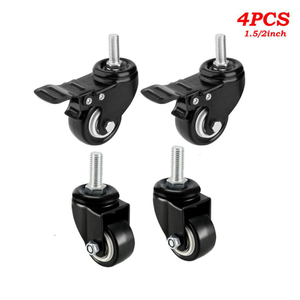 4Pcs Heavy Duty 1.5"/2" Swivel Caster Wheels Threaded Stem With Brake Trolley Furniture Caster M8/M10 Threaded Stem 5063131266733