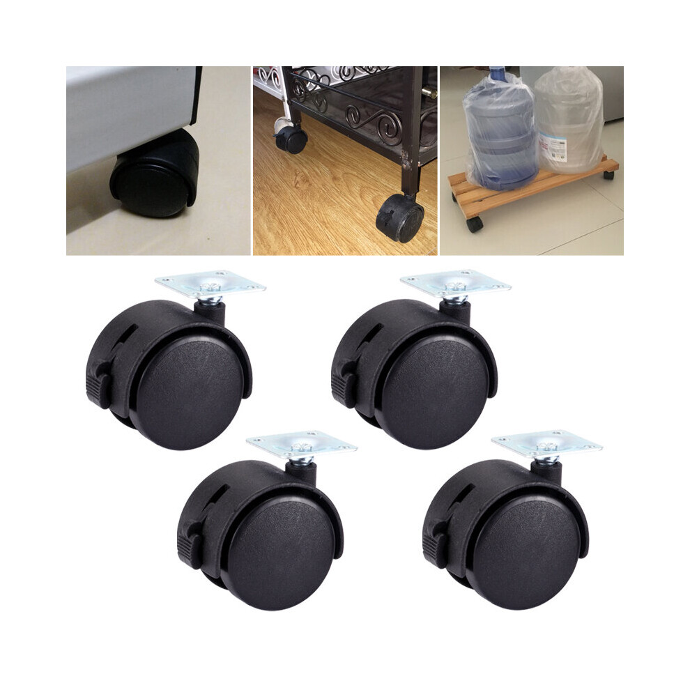 Myhomera 4Pcs Furniture Wheel Furniture Caster 40Mm 48Mm Plate With Brake Swivel Castor Wheels Replace Trolley Cart Roller Black 5063131266788