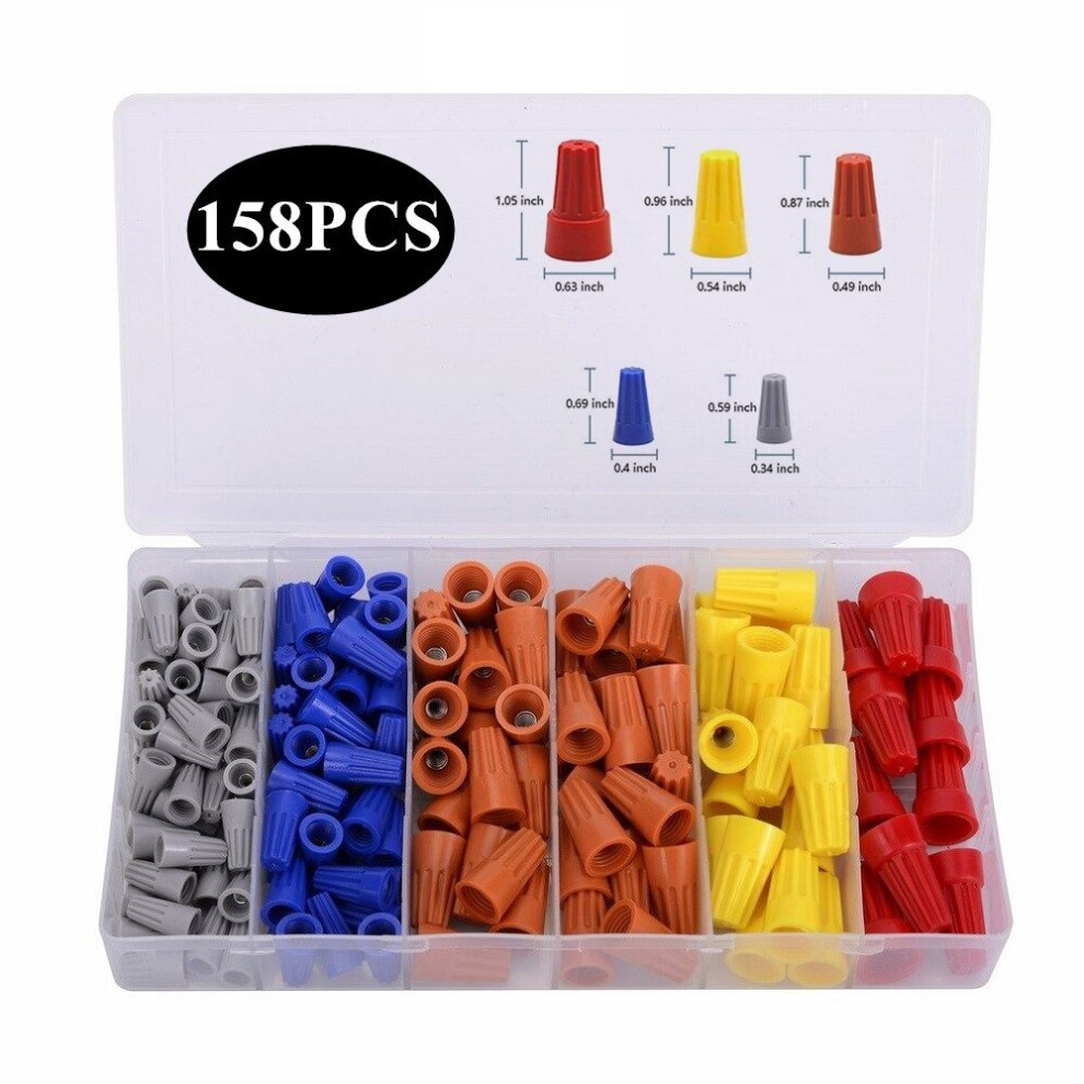 158Pcs Electrical Wire Connectors Screw Terminals,With Spring Insert Twist Nuts Caps Connection Assortment Set 5063131289824