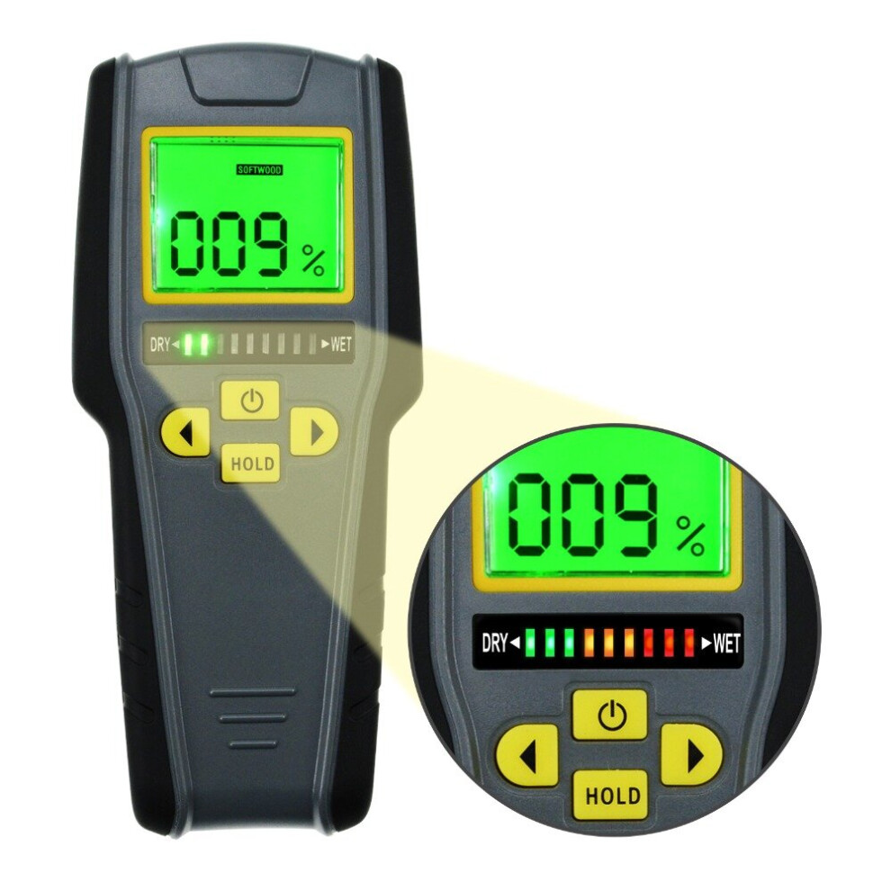 Digital Pinless Non-Invasive Inductive Moisture Meter Tricolor Bar Graph Indicator Lumber Timber Board Wet Dry Tester Drywall 5063131242539