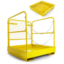 Forklift Safety Cage Work Platform Basket Aerial Fence Rails Lift Collapsible Built-in Chains Yellow Security Workbench