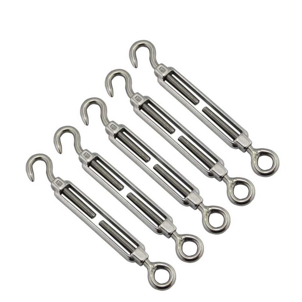 5Pc 304 Stainless Steel Hook And Eye Turnbuckle Wire Rope Tension Polished Rigging Hardware M4 M5 M6 M8 M10 For Sun Shade Sail 5063131257045