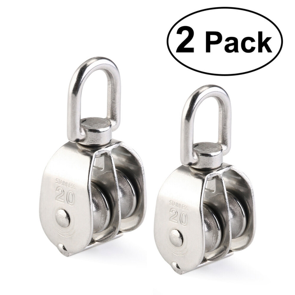 2Pcs Winomo 304 Stainless Steel Swivel Pulley 20Mm Rigging Hardware Wire Rope Crane Pulley Block Hanging Wire Towing Wheel 5063131257038
