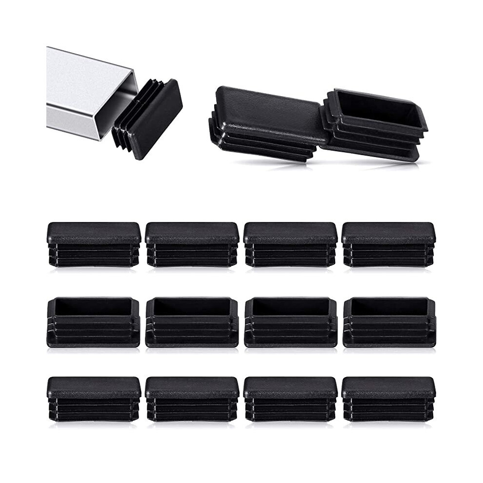 20Pcs Plastic Tubing End Caps Floor Protector Black Chair Leg Caps Furniture Glide Rectangle Feet Tube Inserts Plug Dust Cover 5063131302479