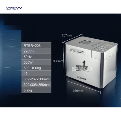 RTBR-208 Automatic Multifunction Bread Maker Intelligent  Bread baking Machine Breadmaker Cooking Tools 550w Stainless Steel 2