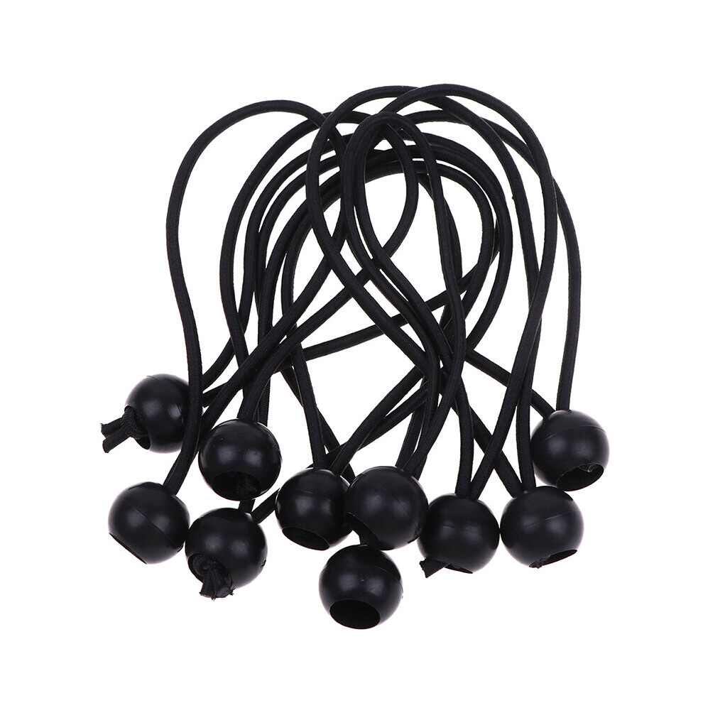 10Pcs/Set Hiking Tent Accessories Elastic Rope Ball Bungee Cord Tarp Tie Down Strap - Black Camping 5063131257205