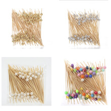 100PCS Gold Beads Bamboo Fruit Sticks For Kids Cocktail Decoration Picks Salad Sandwich Buffet Toothpicks Wedding Party Supply