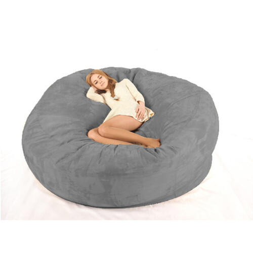 Luxury 7Foot Bean Bag Chair with Microsuede Cover Black, Machine Washable Big Size Sofa and