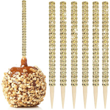 12pcs Rhinestone Bamboo Sticks Bling Apple Candy Cake Sticks Crystal Fruit Skewer Sticks Bling Treat Sticks for Candy Buffet