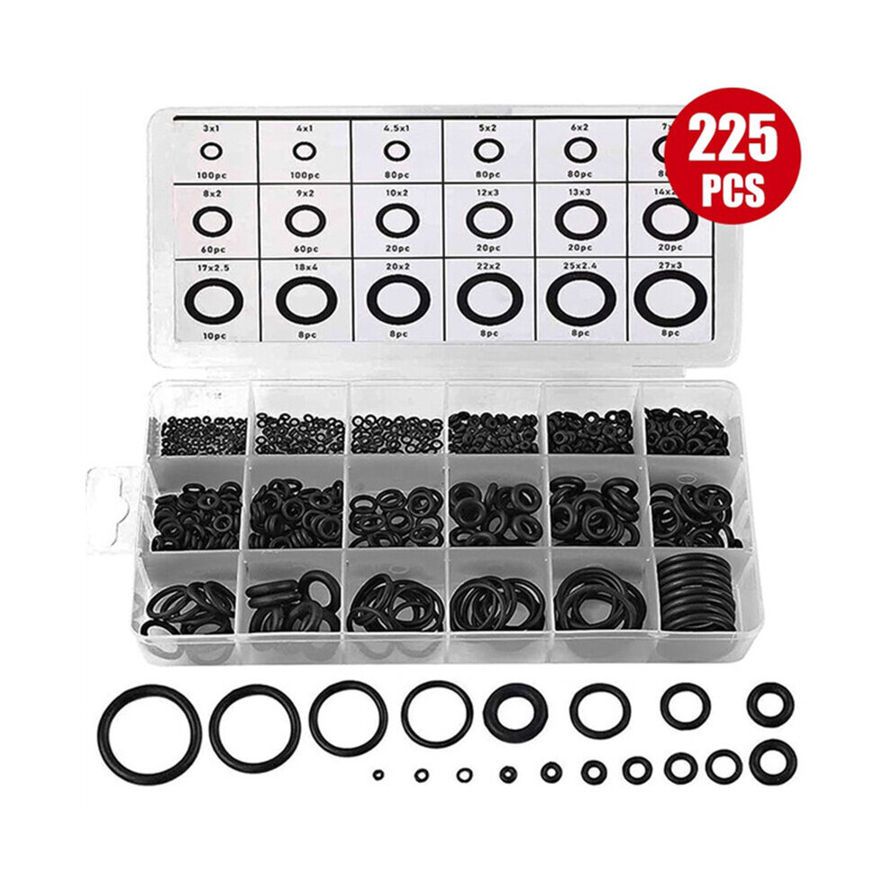 225Pcs Rubber O-Ring Sealing Classification Gasket Kit Set Washer Ring Kit For Professional Plumbing Automotive Mechanic Repairs 5063131296334