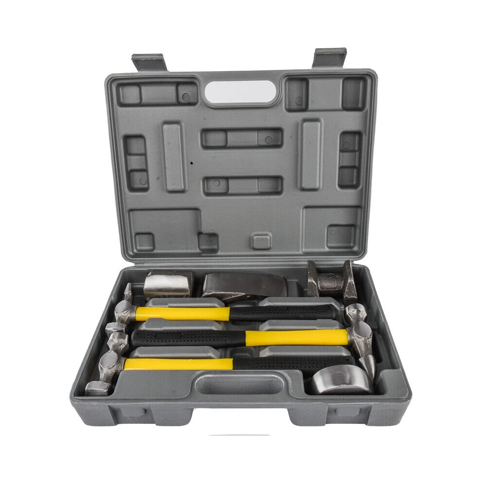 7 Pieces Of Car Body Dent Repair Hammer Dolly Tool Kit Panel Beater Car Sheet Metal Repair Tool Red/Yellow 5063131280470