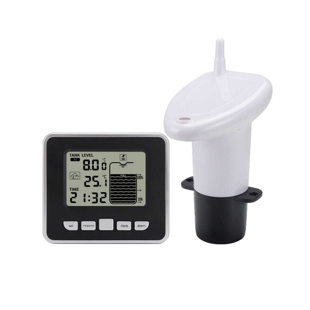 Ultrasonic Water Tank Liquid Level Meter With Temperature Sensor Water Level Monitor Time Display Low Battery Indicator Alarm 5063131293227