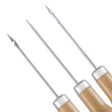 1 Pc 3 types Wooden Handle Sewing Awl Hand Stitcher Leathe Punch Tool  DIY Shoe Repair Hook Tool Leather accessories
