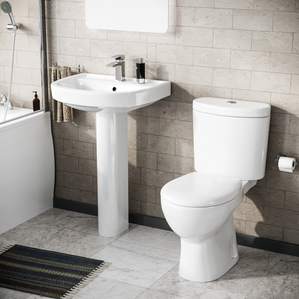 Eco Cloakroom Close Coupled Toilet & 550mm Full Pedestal Basin White