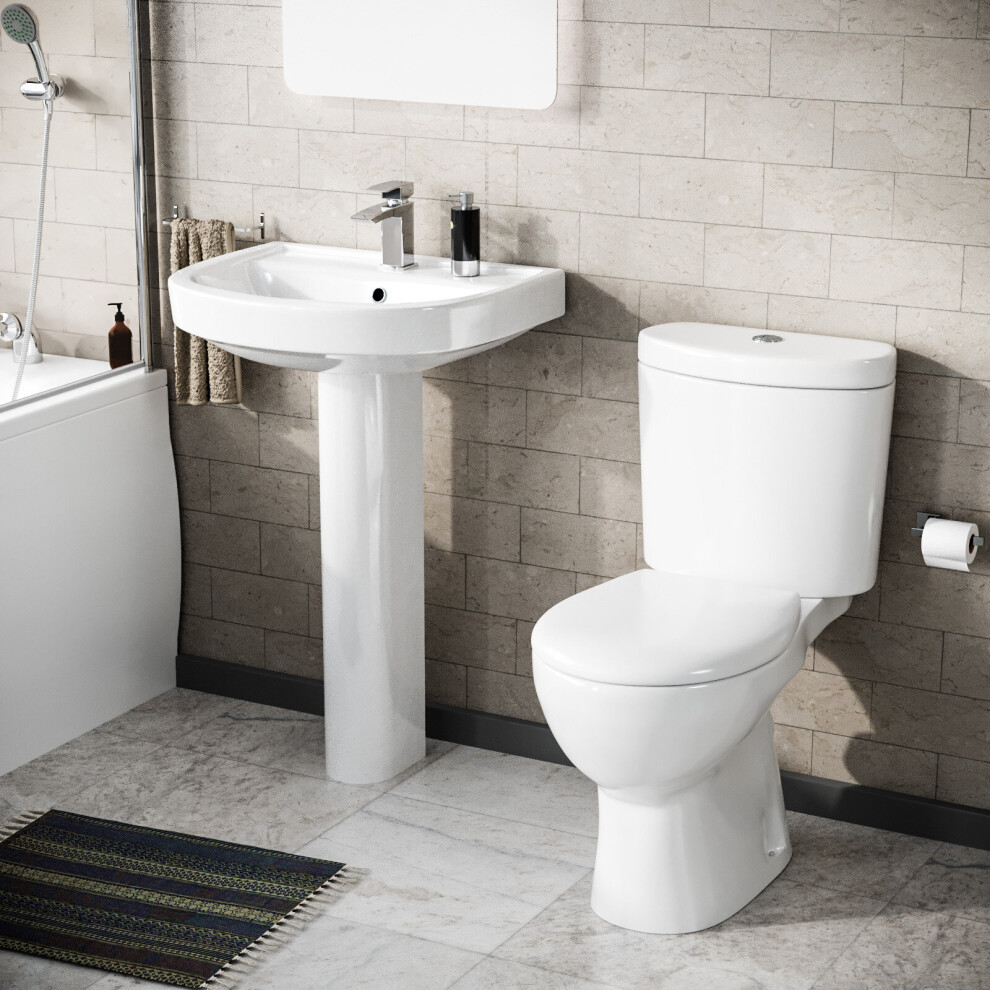 Eco Cloakroom Close Coupled Toilet & 550Mm Full Pedestal Basin White 7899093620379
