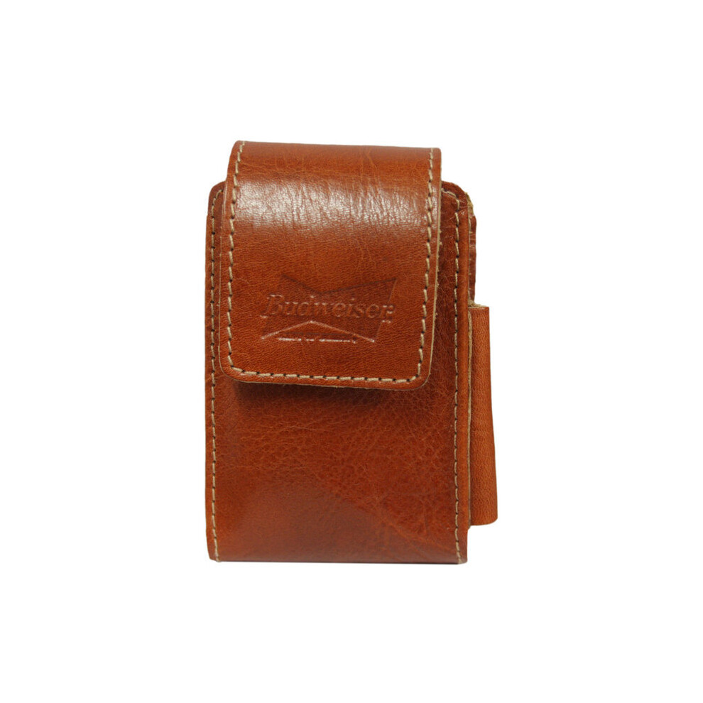 Budweiser Tan Leather Cigarette Packet And Lighter Holder