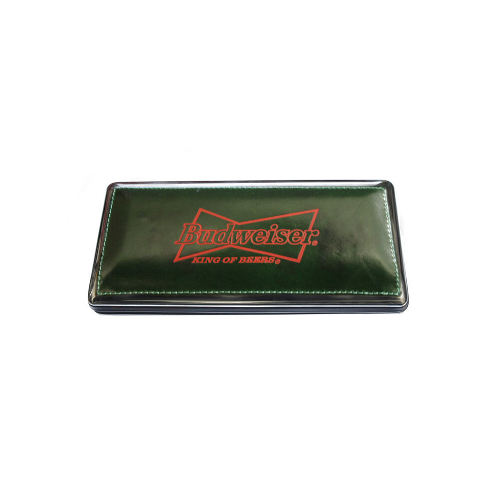 Budweiser Green/Red Leather Cove Metal Glasses Case