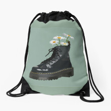 Drawstring Bag Dr. Martens boot with flowers   Sport Gym Shoe Backpack