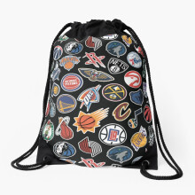 Drawstring Bag NBA teams seamless pattern black Sport Gym Shoe Backpack
