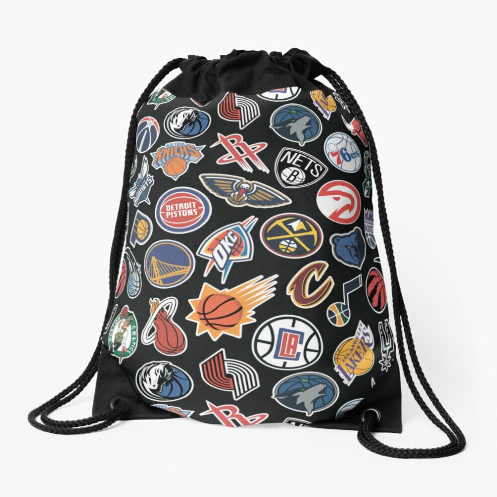 Famgem Drawstring Bag Nba Teams Seamless Pattern Sport Gym Shoe Backpack Black
